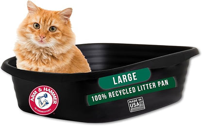 Arm & Hammer Simply Recycled Plastic Cat Litter Pan, Made in USA, Easy to Clean, Large Durable Litter Box, Black