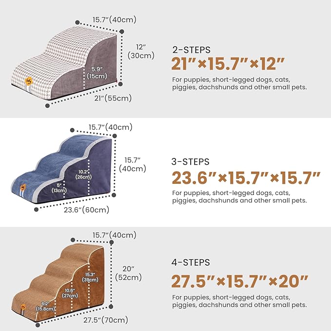 Laifug Curved Dog Stairs for Small Dogs, 3-Step Pet Stairs for High Beds and Couch, Non-Slip Balanced Dog Indoor Step with High Density Foam, Houndstooth Double Layer Dog Staircase