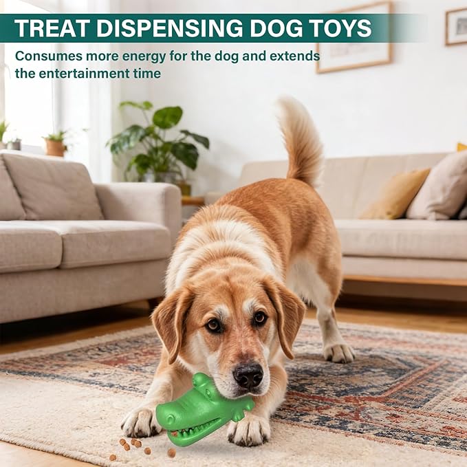 Treat Dispensing Dog Toys - Durable Dog Toys for Aggressive Chewers, Nature Rubber Chew Toy for Medium & Large Dogs, Relieve Boredom Separation Anxiety & Clean Teeth, Dishwasher Safe