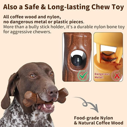 Bully Stick Holder for Dogs - for Aggressive Chewers Treat Chew Holder, Heavy Duty Yak Chew Toy Nylon Bone, Prevent Choking Safety Device for Small Medium Large Dogs, No More Swallowed Ends