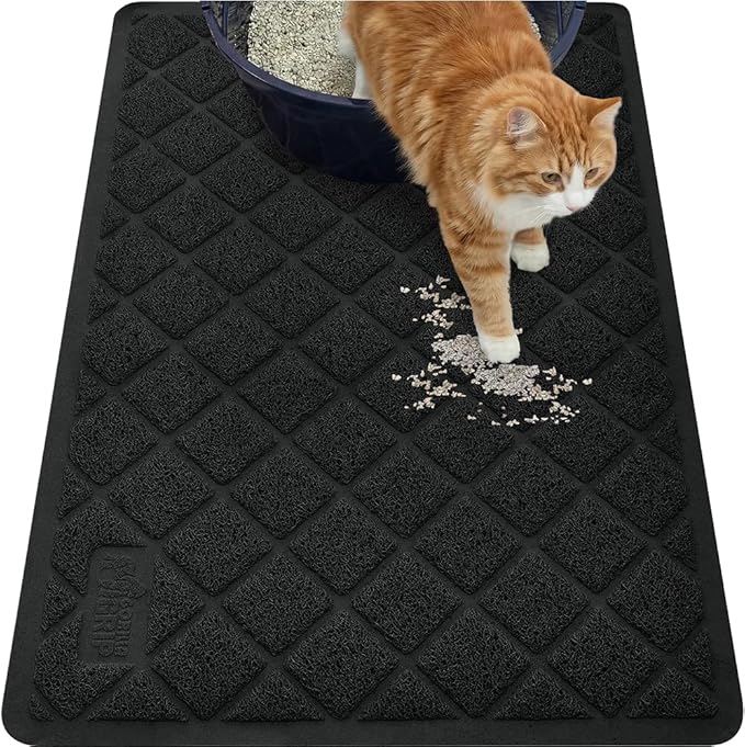 GORILLA GRIP Cat Litter Box Mat, 40x28, Cushioned Coil Mesh Litter Trapping Mats, Scatter Control Supplies for Less Mess, Phthalate Free, Ultra Deep Catch Grooves, Rinse or Vacuum to Clean, Black