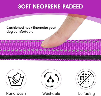 Reflective Dog Collar Padded with Soft Neoprene Breathable Quick Release Basic Dog Collars for Medium Large Dogs Dark Magenta