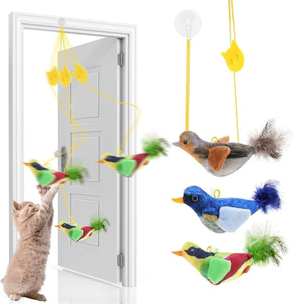 Flying Bird Cat Toys, Interactive Chirping Bird Cats Feather Toys Hanging Cat String Toy for Bored Kittens Adult Multi Households
