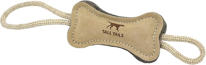 Tall Tails Dog Natural Leather Bone Rope Tug Toy for Dogs, 16 Inches