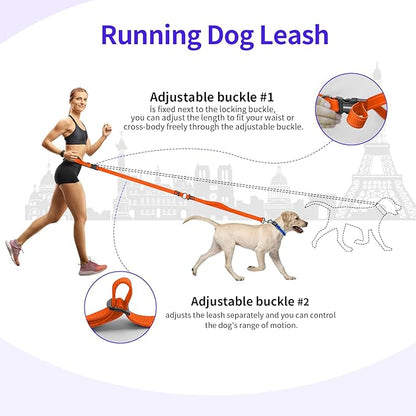 Kazazoo Hands-Free Dog Leash with Adjustable Length 6-9FT + Dual Padded Handles Reflective Safety for Walking, Jogging & Training | Suitable for Medium to Large Dogs & Puppies Orange-L