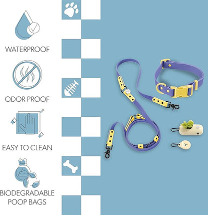 WLK1006C-5SET Luna Large 8FT Adjustable 6-in-1 Waterproof Hands-Free Leash and Collar with LED Flashlight, Bag Dispenser, and Poop Bag Holder, Curaçao