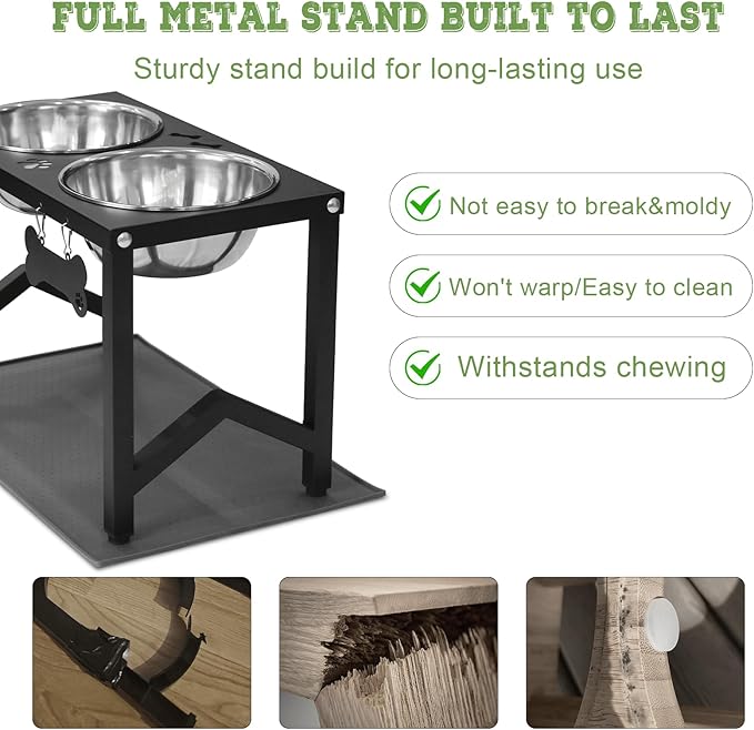 Elevated Dog Bowls, Metal Raised Dog Bowl Stand with 2 Thick 58oz Stainless Steel Food Bowls & Silicone Non-Slip Mat - 11.8" Tall for Medium/Large Breeds
