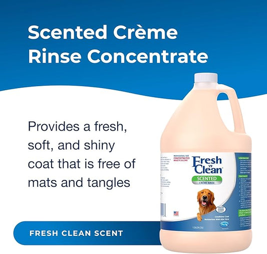 PetAg Fresh ’n Clean Scented Creme Rinse, Classic Fresh Scent (7:1 Concentrate) - 1 Gallon - Conditions Coat and Moisturizes Skin with Vitamin E & Aloe Vera - Soap Free