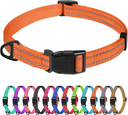 TagME Reflective Nylon Dog Collars, Adjustable Classic Pet Collar with Quick Release Buckle for Extra Small Dogs, Orange, 5/8" Width