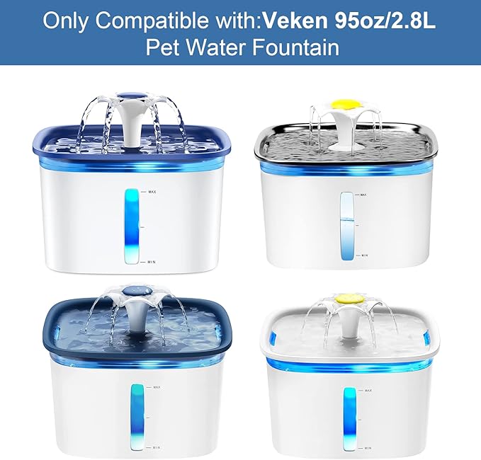 （16 Pices） 8 Pack Replacement Filters & 8 Pack Replacement Pre-Filter Sponges for Veken 95oz/2.8L Bellflower Pet Fountain Cat Water Fountain Dog Water Dispenser