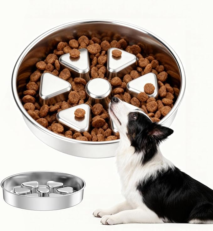 Kactoily Stainless Steel Slow Feeder Dog Bowl, 3 Cup Heavy Duty Slow Eating Bowl, Deep Maze & Non-Slip Base for Medium Dogs & Large Breed Puppies, Dishwasher Safe