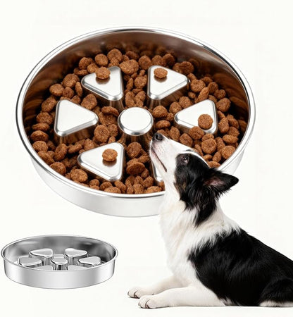 Kactoily Stainless Steel Slow Feeder Dog Bowl, 3 Cup Heavy Duty Slow Eating Bowl, Deep Maze & Non-Slip Base for Medium Dogs & Large Breed Puppies, Dishwasher Safe