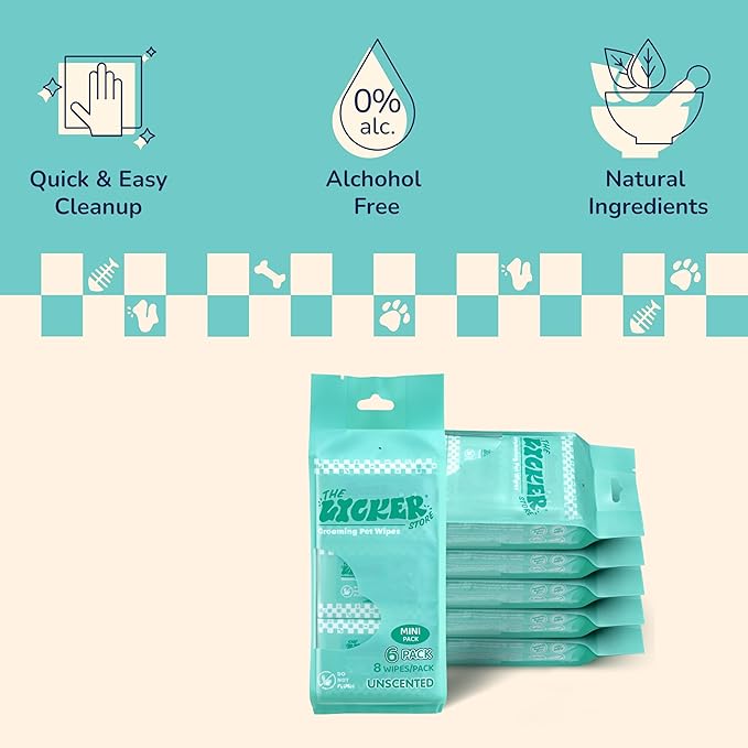 PWP1008A-6SET Mini Dog Body Wipes, Hypoallergenic Pet Grooming Wipes with Aloe Vera, Chamomile & Shea Butter, for Paws, Face & Body, Cleaning & Hydrating, 288 Count (6 Bags)
