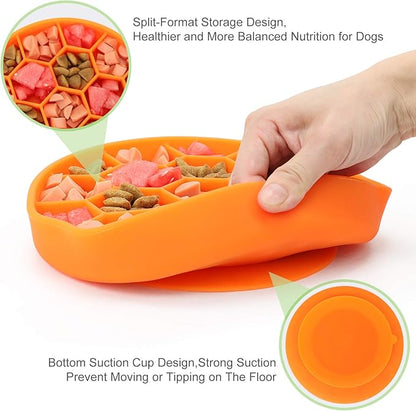 Pawow Slow Feeder Dog Bowls, Silicone Dog Bowl with Suction Cup for Fast Eaters, Non-Slip & Dishwasher Safe, Reduces Anxiety, Slow Feeding Bowl for Small Medium Large Breed Pet