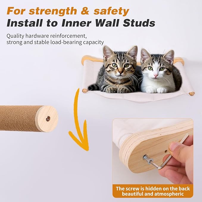 Cat Hammock with Two Steps, Wall Mounted cat Rack for Sleeping, Climbing, Playing, and Resting. Wall Mounted Bed and Niche Suitable for Cats Modern cat Bed Furniture