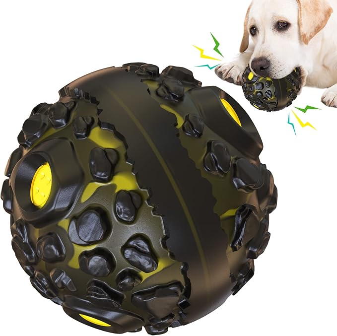 CYBERNOVA Interactive Dog Toys,Dog chew Ball, Fun Squeaky Sound Ball for Small Medium Large Breeds (Black+Yellow)