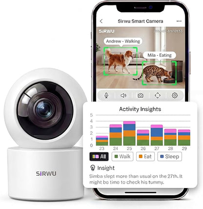 AI Pet Camera Indoor with Phone App, Dog Camera with Speaker, Multi-Pet Recognition & AI Day Summary, 2K 3MP Cat Camera for Indoor, 360° Auto Tracking, Night Vision, 2-Way Talk, WiFi 2.4G/5G