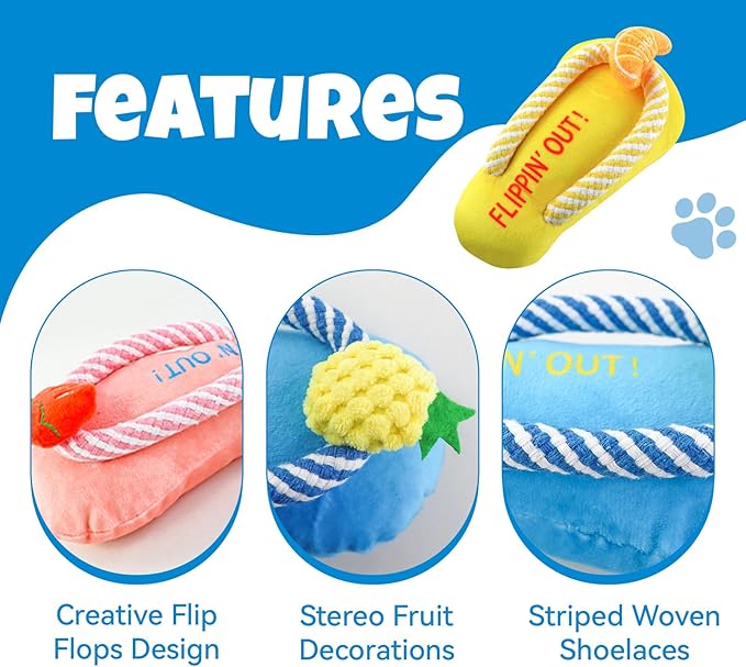 Andiker Dog Squeaky Toy, Plush Dog Chew Toys with a Squeaker, Slipper Shaped Interactive Dogs Toys for Small Medium Dogs Playing Chewing Teething Training (Pink)