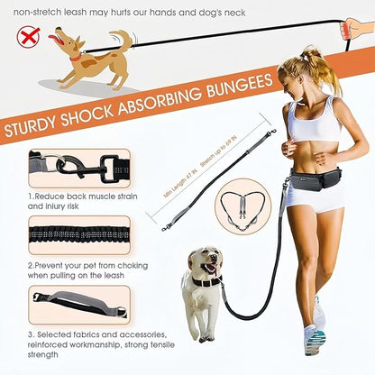 Hands Free Leash with Walking Fanny Pack for Large Medium Small Dogs, Heavy Duty Durable Reflective Waist Bungee for Training, Night Walking Running Jogging Hiking