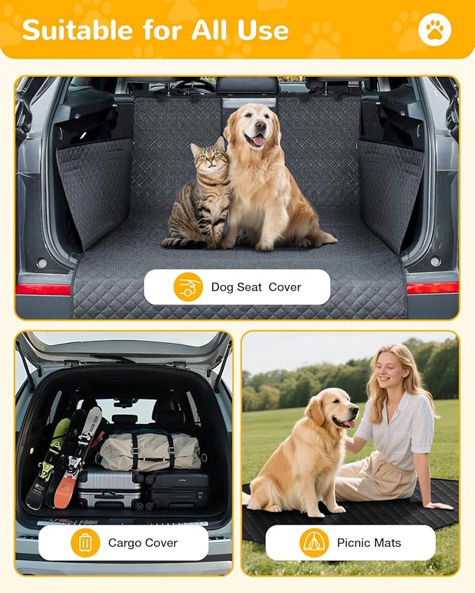 Lekereise SUV Cargo Liner for Dogs, 600D Heavy Duty Waterproof Dog Trunk Mat - Non-Slip Cargo Mat for SUV/Truck 53.15"x78.74", Fit Large Dogs & Multi-Pet Families, Foldable and Machine Washable-Black