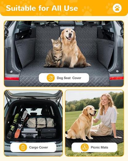 Lekereise SUV Cargo Liner for Dogs, 600D Heavy Duty Waterproof Dog Trunk Mat - Non-Slip Cargo Mat for SUV/Truck 53.15"x78.74", Fit Large Dogs & Multi-Pet Families, Foldable and Machine Washable-Black
