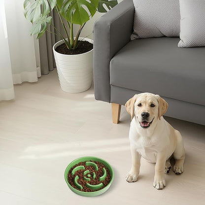 Slow Feeder Dog Bowl, Ceramic 8.3 inch Dog Food Bowls for Small, Medium, and Large Breed, Anti-Slip Maze Puzzle Food Dish to Slow Down Eating (Green, 8.3 inch)
