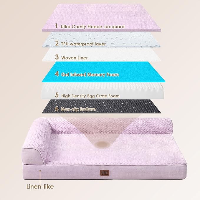 EHEYCIGA Memory Foam Dog Bed Large Size Dogs, Orthopedic Dog Bed Large with Washable Removable Cover, Waterproof Pet Sofa Couch with Nonskid Bottom, 36x27x6, Lilac