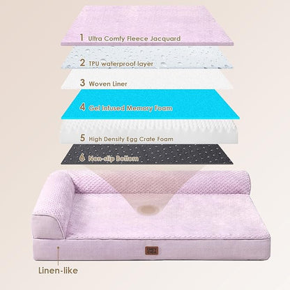 EHEYCIGA XXL Dog Bed Memory Foam, Orthopedic Giant Dog Bed Jumbo with Washable Removable Cover, Waterproof Pet Sofa Couch with Nonskid Bottom, 48x35x7.5, Lilac