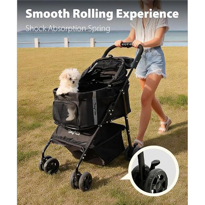 Pet Stroller with Removable Carrier, 3 in 1 Stroller for Dogs, Pet One-Click Foldable Pet Stroller with 4 Wheel, Small Dog Stroller Holds up to 33 lbs, Cup Holder, Cat Stroller, Black