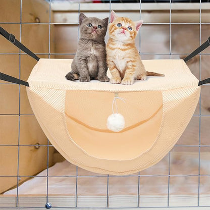 FAVOMOTO Cat Hanging Bed Kitten Nest Breathable Sandwich Mesh Pet Hammock Washable Small Beige for Indoor Cage Use