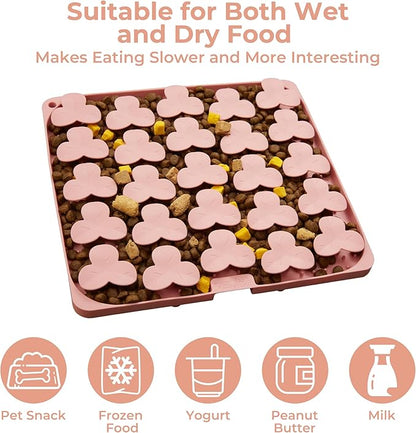 Puzzle Feeder Snuffle Mat for Dogs, Lick Mat for Dogs to Slow Down Eating, Dog Puzzle Toys for Large and Medium Breed Dogs, Silicone Dog Bowls for Dry, Wet, Raw Food, Pink