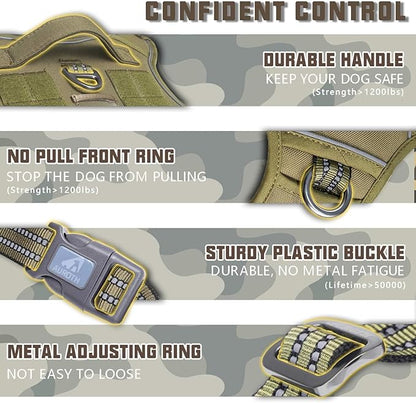 AUROTH Tactical Harness for Large Dogs No Pull Adjustable Pet Harness Reflective Working Training Easy Control Military Service Pet Vest Army Yellow XL