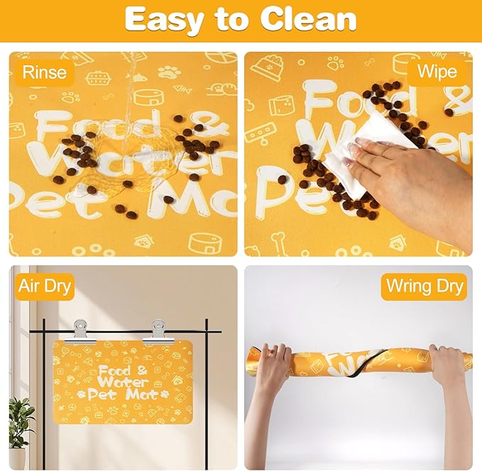 Pet Feeding Mat,Dog Cat Mat for Food and Water,Dog Bowl Waterproof Placemat with Rubber Backing,Absorbent Quick Dry Water Dispenser Mat for Pet（Orange 16"×24"）