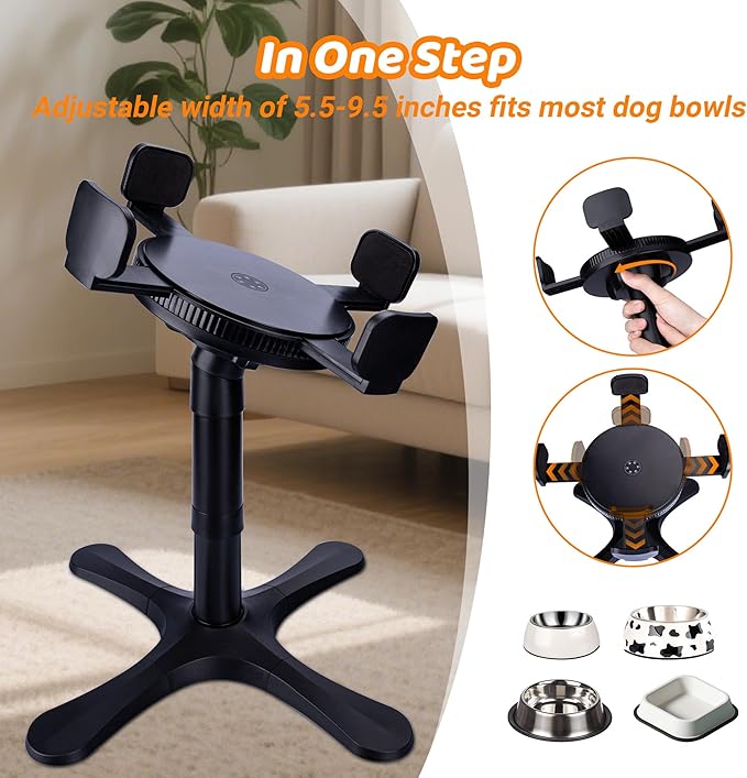 Elevated Adjustable Dog Bowl Feeding Stand, 3 Heights and Tiled Ajudst, Compatible with Moost Feeding Bowls, Great for Medium Large Dogs(2 Pack)