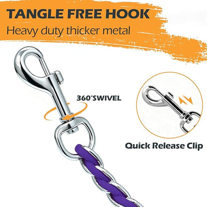 Chain Dog Leash Chew Proof Metal Leash for Medium Large Dogs, Chain Link Dog Anti Chew 5.2FT / 4FT Strong Anti Bite Comfortable Soft Padded Handle (Purple, 4FT（5-30lb）)