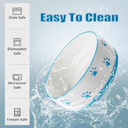 YUN TAO 3.5 Cups Pet Bowls Set of 2 for Medium Dogs,Ceramic Pet Food Water Dish Feeding with Wooden Stand,Cute Puppy Pet Dishes,Includes Non-Slip Silicone Mat