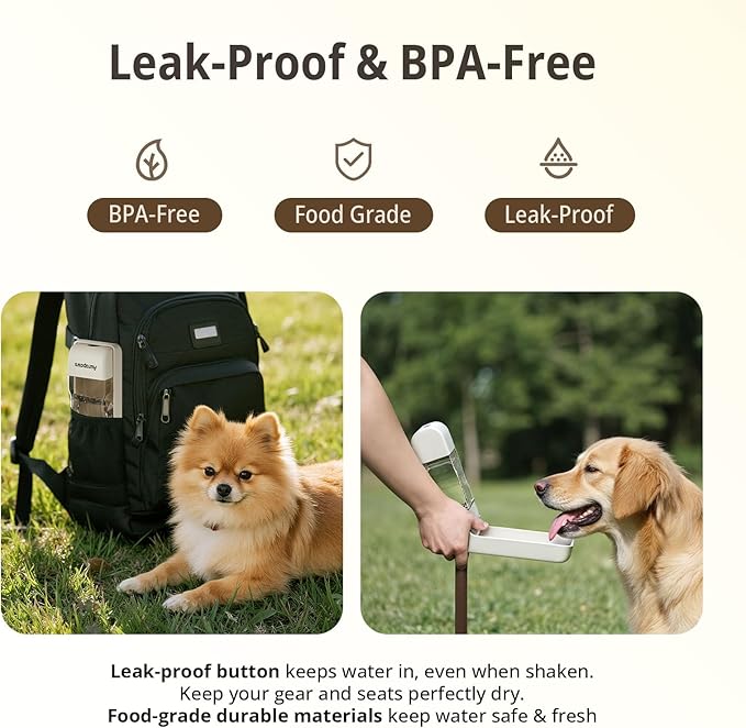 Dog Water Bottle, Portable Leakproof Water Bowl for Dogs, Foldable Dog Water Dispenser with Poop Bag Dispenser for Puppy Outdoor Walking, Hiking, Travel, 10.15oz