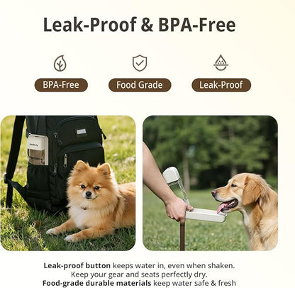 Dog Water Bottle, Portable Leakproof Water Bowl for Dogs, Foldable Dog Water Dispenser with Poop Bag Dispenser for Puppy Outdoor Walking, Hiking, Travel, 10.15oz