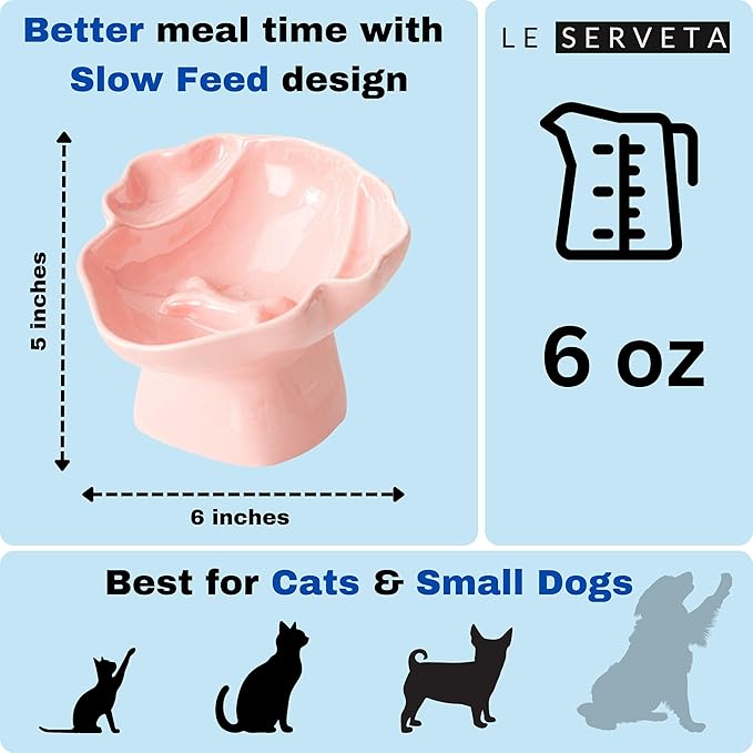 Ceramic Raised Pet Slow Feeder Bowl, Elevated Cat and Dog Slow Feeder, Decorative Standing Doggy Design, Anti-Slip Base, Anti-Vomiting (Pink)