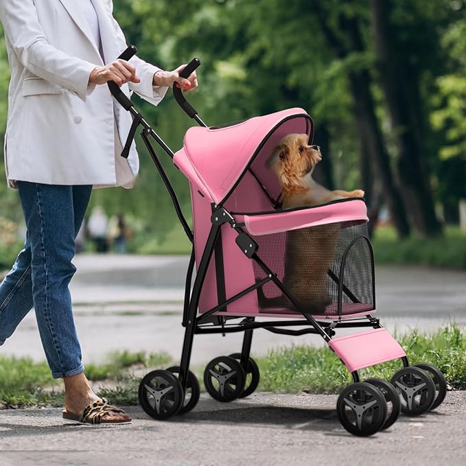 Dog Stroller for Small Dogs 10 lbs -22lbs Puppy Stroller Medium Dog Wagon Small Pet Stroller for Cats, Cat Strollers for 2 Cats, Rear Storage, Pink