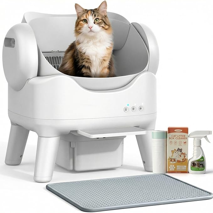 RPZ Automatic Self-Cleaning Cat Litter Box for Large Cats & Multi-Cat Homes, Smart Electric Auto Cleaning Litter Box with Litter Mat & 2 Cleaning Solutions, Ideal for Busy Homes & Apartments