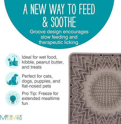 Messy Mutts Framed Silicone Therapeutic Licking Bowl Mat | 9.5" x 9.5" | Slow Feeder Mat for Boredom & Anxiety | Lick Pad for Dogs & Cats | Grey