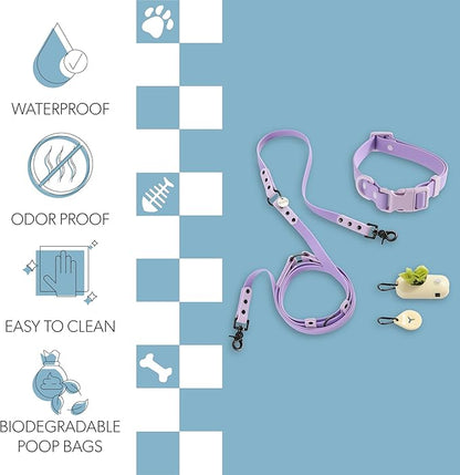 WLK1005H-5SET Luna Medium 8FT Adjustable 6-in-1 Waterproof Hands-Free Leash and Collar with LED Flashlight, Bag Dispenser, and Poop Bag Holder, Bramble