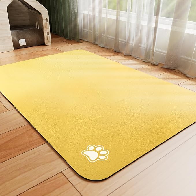 Dog Food Mat - Absorbent Cat Mat for Food and Water, No Stains Pet Feeding Bowl Mat, Easy to Clean Pet Placemats, Quick Dry Dog Water Dispenser Mat for Messy Drinkers | Paw Yellow 18"x34"