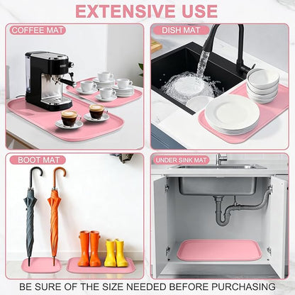 Silicone Pet Food Mat with Raised Edge for Food and Water Bowl, Dog Feeding Mats, Cat Food Trays for Floor Waterproof, Rubber Tray for Dogs and Cats, 22 x 14 x 0.8 Sakura Pink