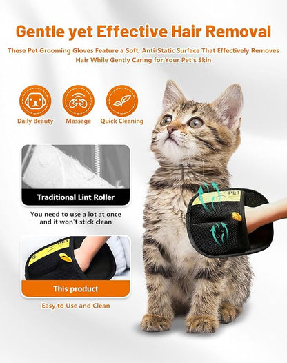 2PCS Hair Removal Glove, Pet Hair Removal Tool, Reusable Removal Tool for Couch, Furniture, Carpet, Car Seat, Cat Grooming Tools