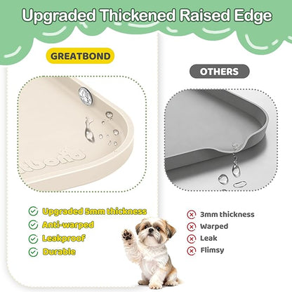 100% Waterproof Silicone Pet Feeding Mat,Warped Resistant Raised Edge BPA-Free Dog Cat Food Mats, Non-Slip Pet Placemat with High Lip to Prevent Spills, Dishwasher Safe, 21.5"x14" Beige