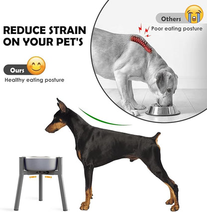 SHAINFUN Grey Metal Stand for Large Dogs, Adjustable Width Tall Elevated Bowls for 7-10.6" Dishes, Food Water Feeder, Raised Holder, 11" Tall (Bowl Not Included)
