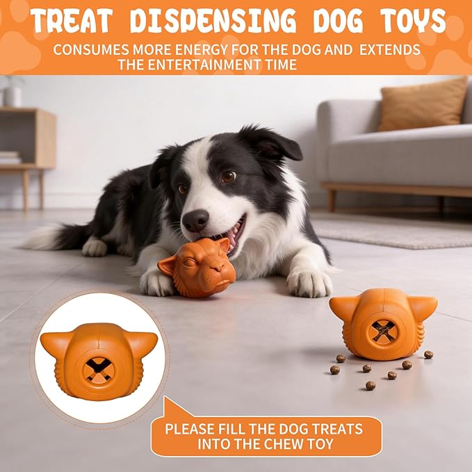 Tough Dog Toys for Aggressive Chewers | Natural Rubber Treat Dispensing Chew Toys for Medium Large Dogs, Interactive Slow Feeder Puzzle Toy for Boredom Relief & Teeth Cleaning, Dishwasher Safe