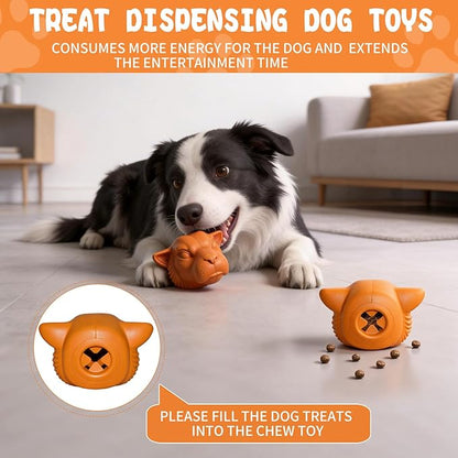 Tough Dog Toys for Aggressive Chewers | Natural Rubber Treat Dispensing Chew Toys for Medium Large Dogs, Interactive Slow Feeder Puzzle Toy for Boredom Relief & Teeth Cleaning, Dishwasher Safe